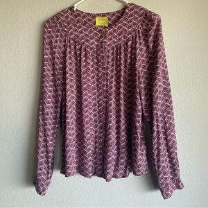 Maeve Women's Purple Boho Geometric Button Down Blouse